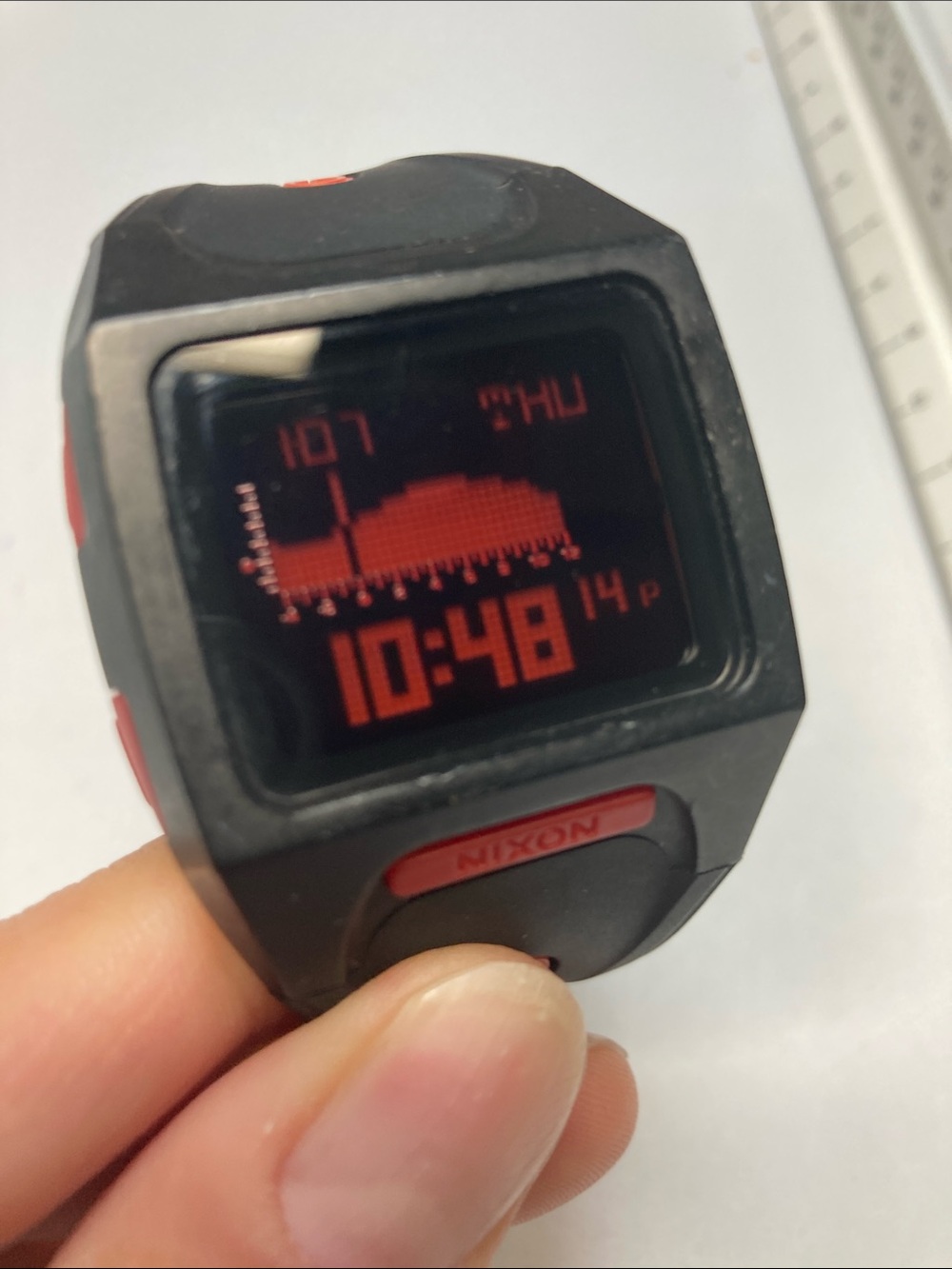 Nixon The Lodown, Black and Red Digital Surf Watch, new battery